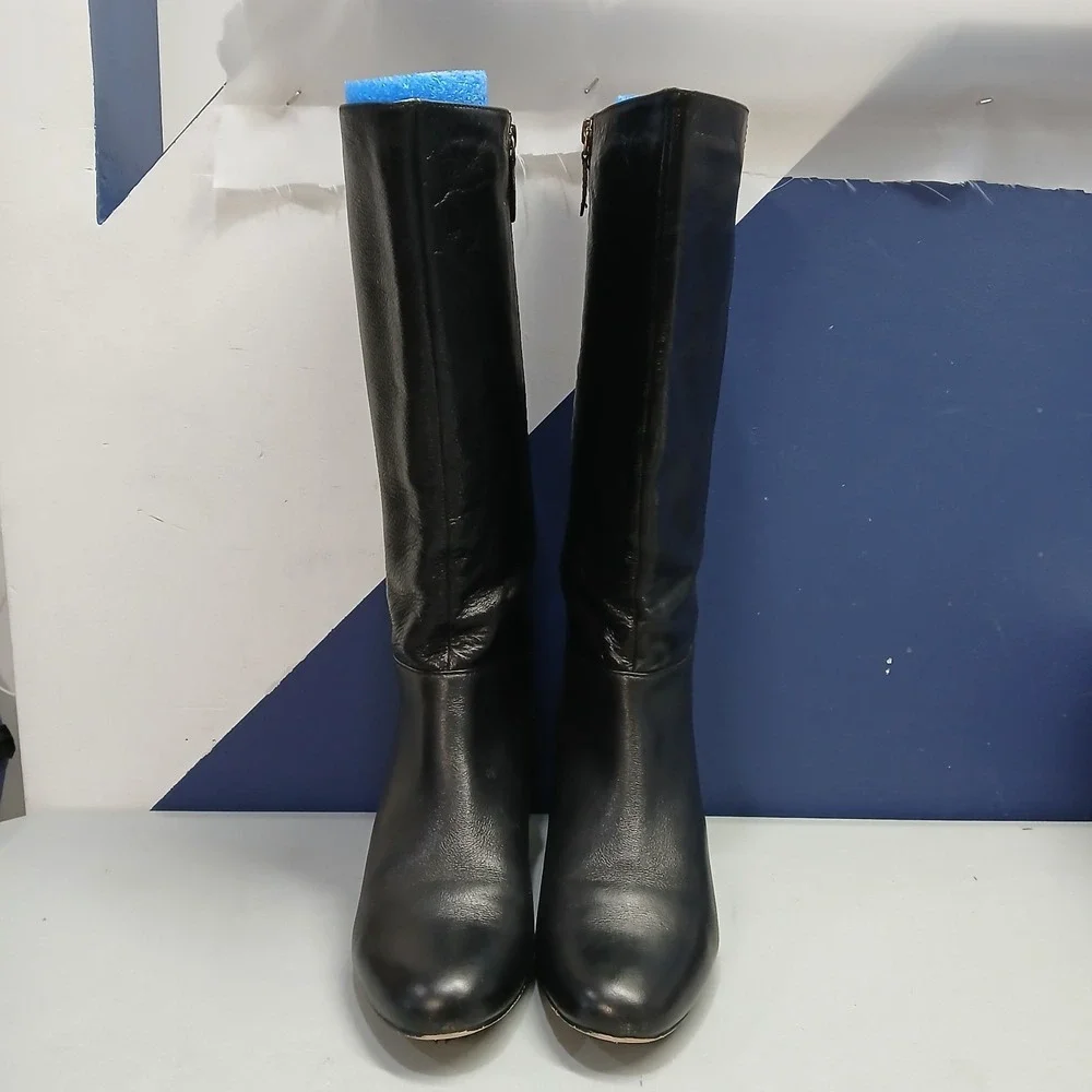 Lands' End Knee-High Boots Womens US Size 9B Black Comfort Almond Toe Side Zip
